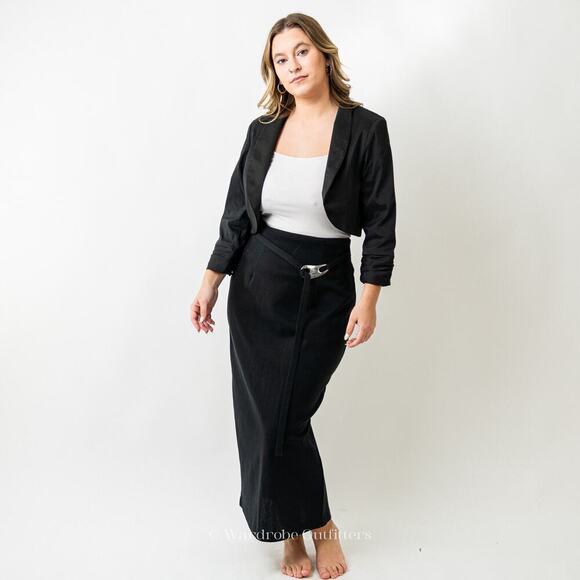 Vintage 80s Black Cropped Dress Blazer Jacket - Picture 2 of 7